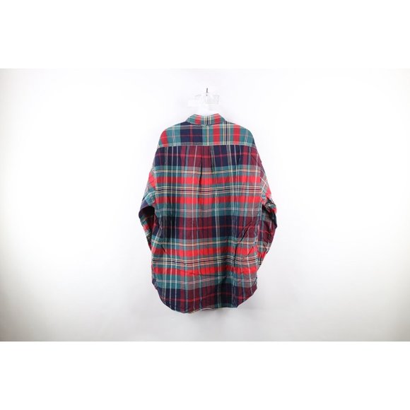 Vtg 90s Tommy Hilfiger Mens Large Faded Rainbow Plaid Collared Button Down Shirt - Picture 7 of 9